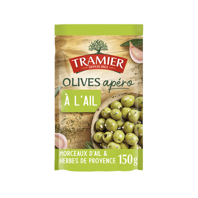 Olives vertes dénoyautées apéro à l'ail - 150gr TRAMIER