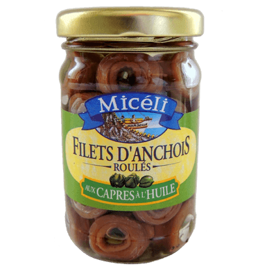 Filet d'anchois roulés aux câpres à l'huile d'olive - 105gr MICELI