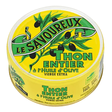 Thon à l'huile d'olive vierge extra - Thon entier - 160gr LE SAVOUREUX