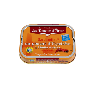 Sardinettes piment d'Espelette à l'huile d'olive - 100gr LES MOUETTES D'ARVOR