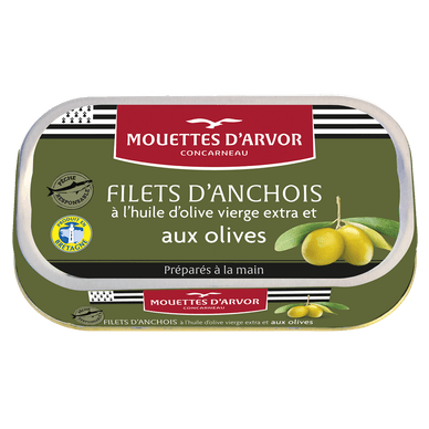 Filets d'anchois à l'huile d'olive et aux olives - 69gr LES MOUETTES D'ARVOR