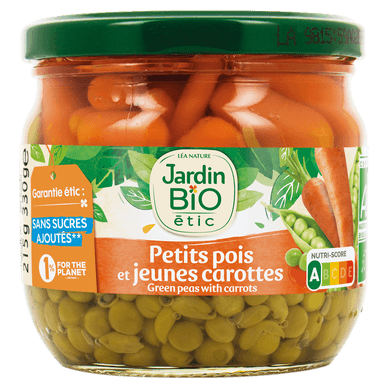 Petits pois très fins et carottes bio - 215gr JARDIN BIO