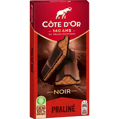 Chocolat noir fourré au praliné noisettes - 200gr COTE D'OR